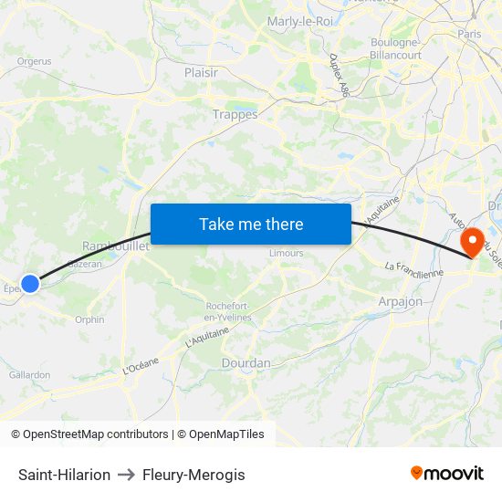 Saint-Hilarion to Fleury-Merogis map