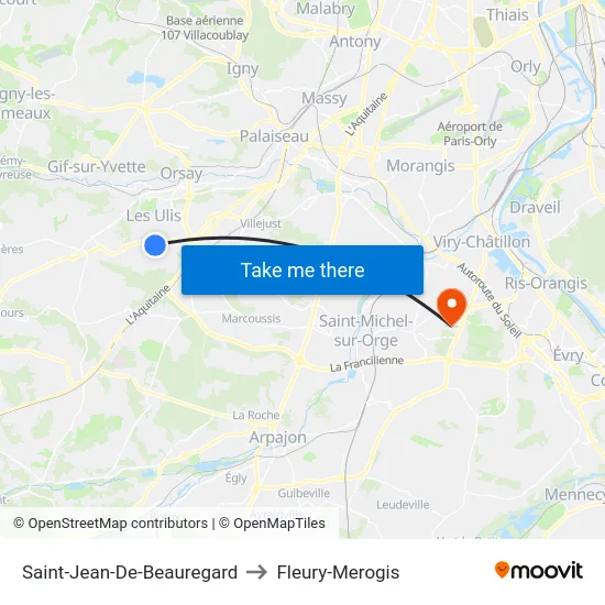 Saint-Jean-De-Beauregard to Fleury-Merogis map