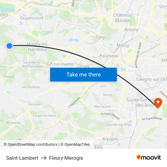 Saint-Lambert to Fleury-Merogis map