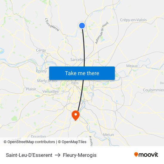 Saint-Leu-D'Esserent to Fleury-Merogis map