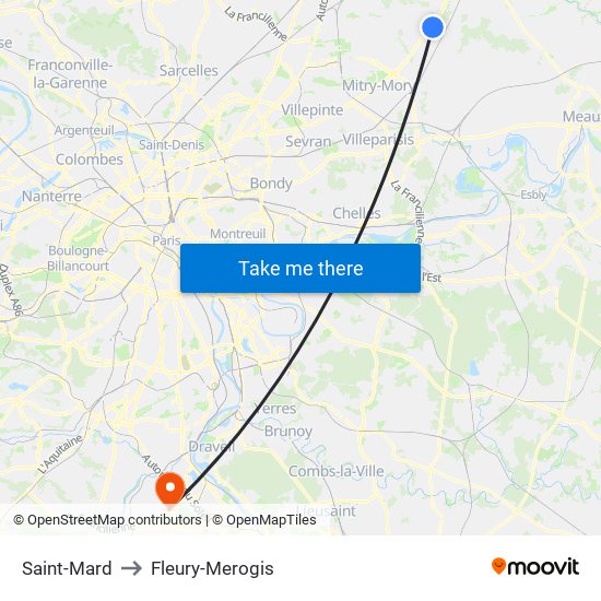 Saint-Mard to Fleury-Merogis map