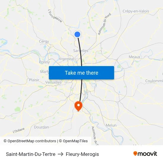 Saint-Martin-Du-Tertre to Fleury-Merogis map
