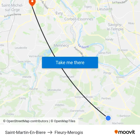 Saint-Martin-En-Biere to Fleury-Merogis map