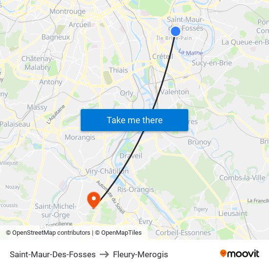 Saint-Maur-Des-Fosses to Fleury-Merogis map