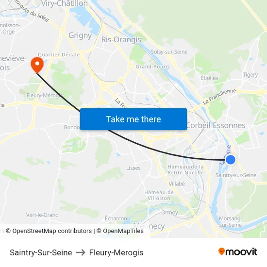 Saintry-Sur-Seine to Fleury-Merogis map