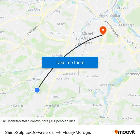 Saint-Sulpice-De-Favieres to Fleury-Merogis map