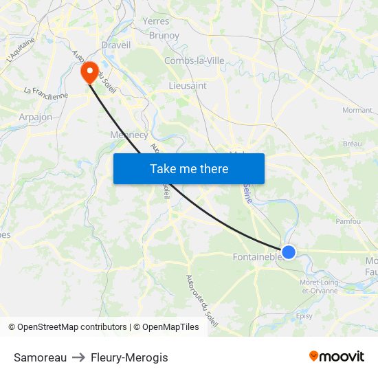 Samoreau to Fleury-Merogis map
