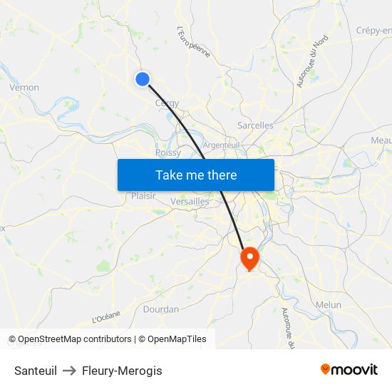 Santeuil to Fleury-Merogis map