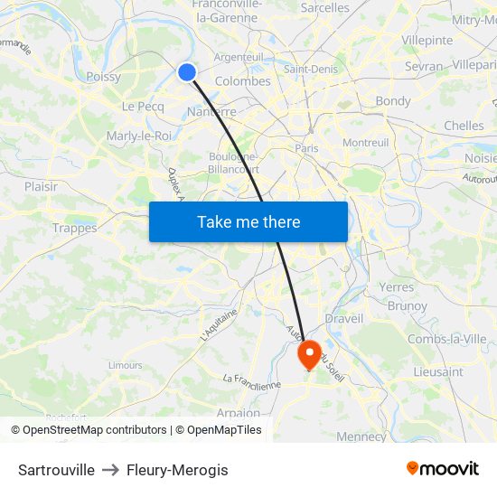 Sartrouville to Fleury-Merogis map