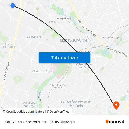 Saulx-Les-Chartreux to Fleury-Merogis map