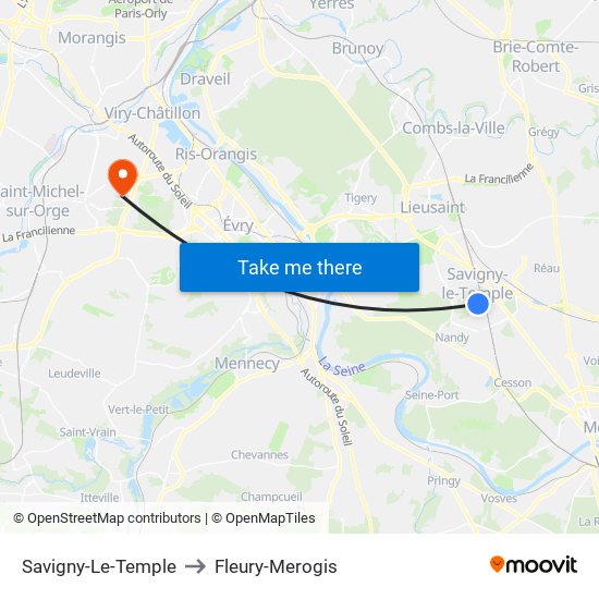 Savigny-Le-Temple to Fleury-Merogis map