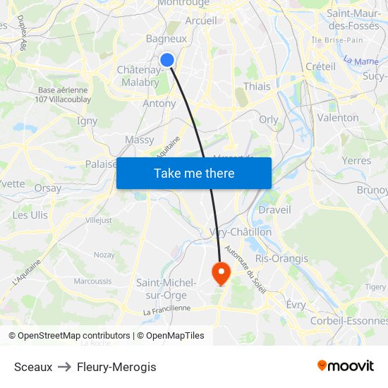 Sceaux to Fleury-Merogis map