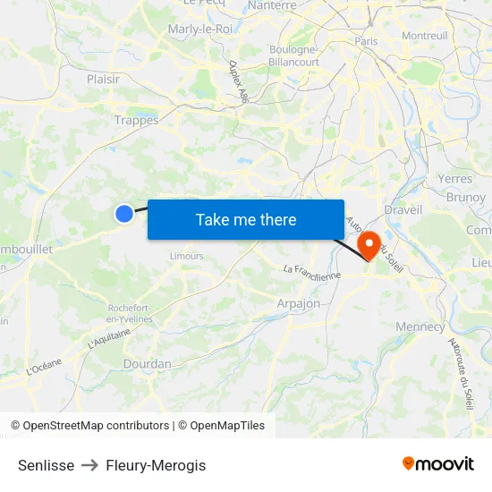 Senlisse to Fleury-Merogis map