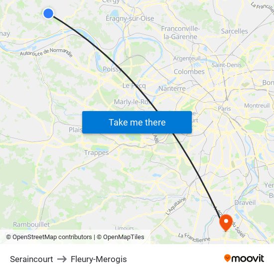 Seraincourt to Fleury-Merogis map