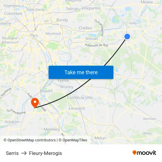 Serris to Fleury-Merogis map