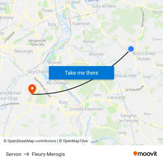 Servon to Fleury-Merogis map