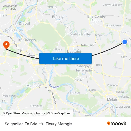 Soignolles-En-Brie to Fleury-Merogis map