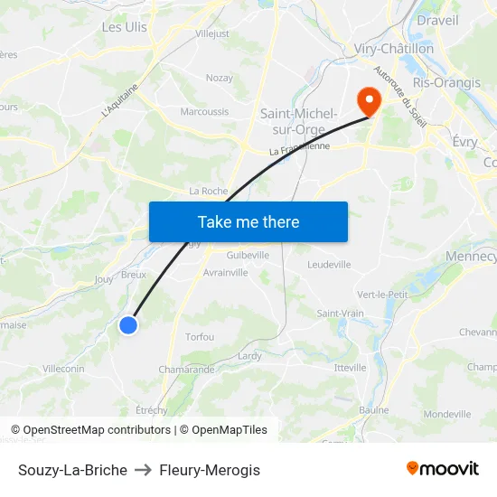 Souzy-La-Briche to Fleury-Merogis map