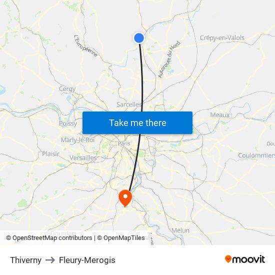 Thiverny to Fleury-Merogis map
