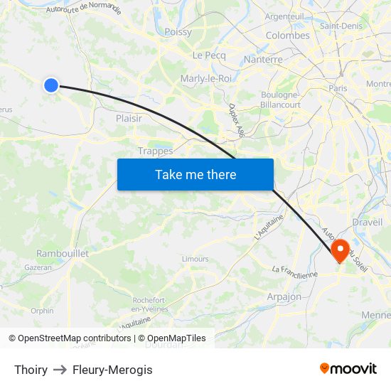 Thoiry to Fleury-Merogis map