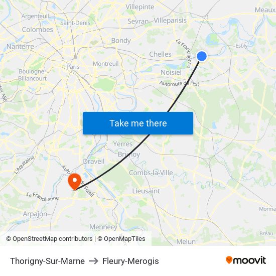 Thorigny-Sur-Marne to Fleury-Merogis map