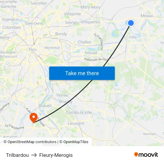 Trilbardou to Fleury-Merogis map