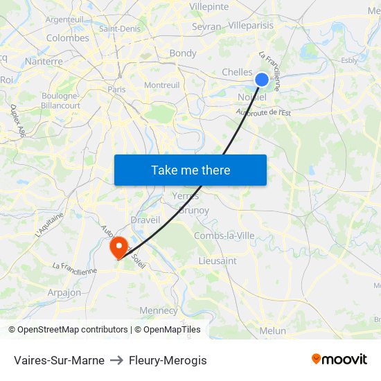 Vaires-Sur-Marne to Fleury-Merogis map