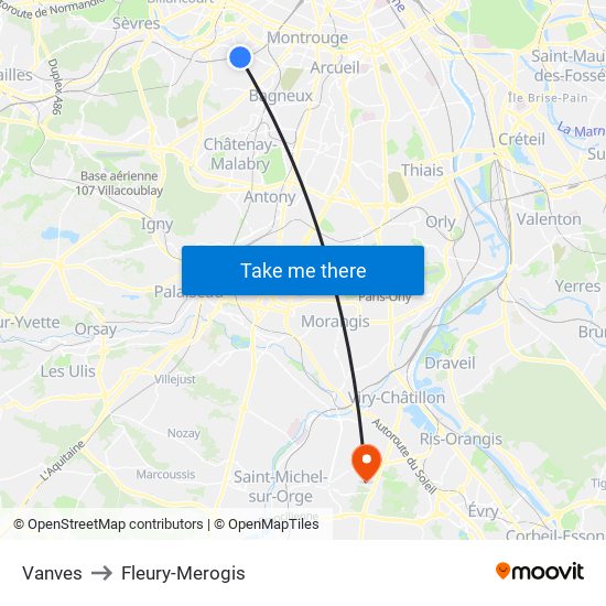 Vanves to Fleury-Merogis map