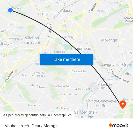 Vauhallan to Fleury-Merogis map