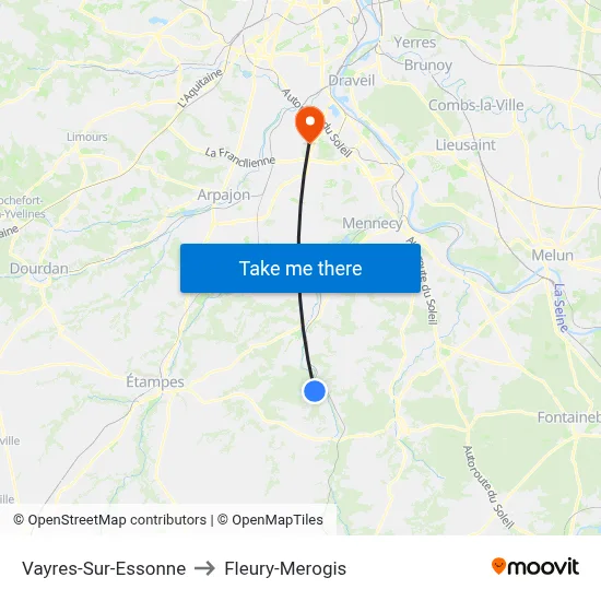 Vayres-Sur-Essonne to Fleury-Merogis map