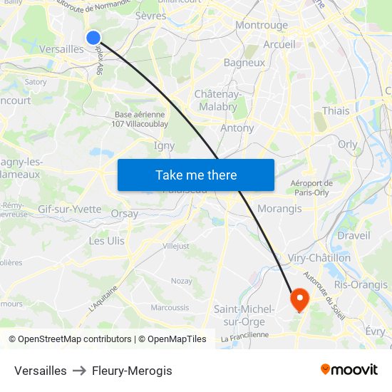 Versailles to Fleury-Merogis map