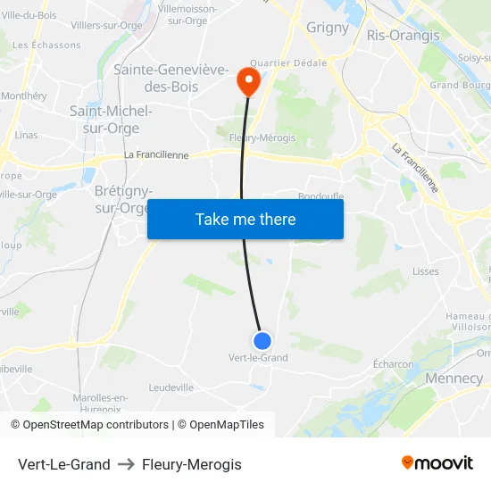 Vert-Le-Grand to Fleury-Merogis map