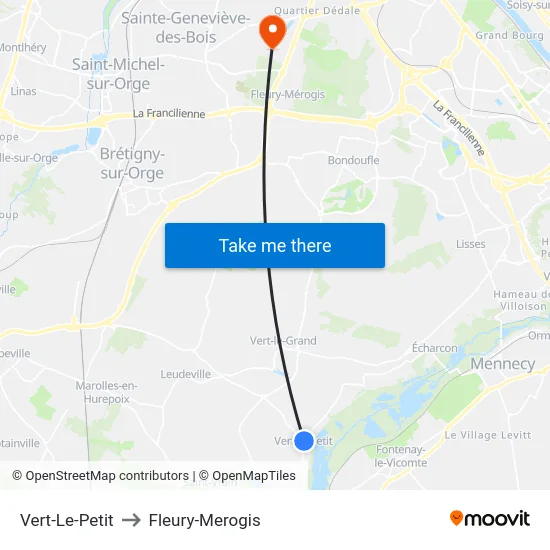 Vert-Le-Petit to Fleury-Merogis map
