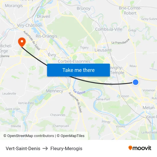 Vert-Saint-Denis to Fleury-Merogis map