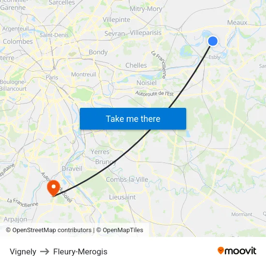 Vignely to Fleury-Merogis map