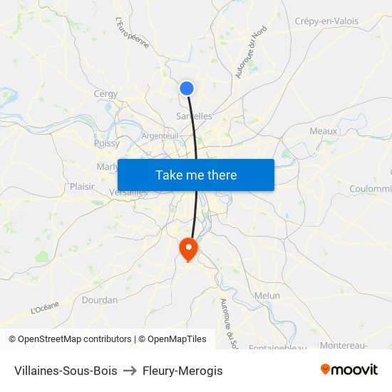 Villaines-Sous-Bois to Fleury-Merogis map