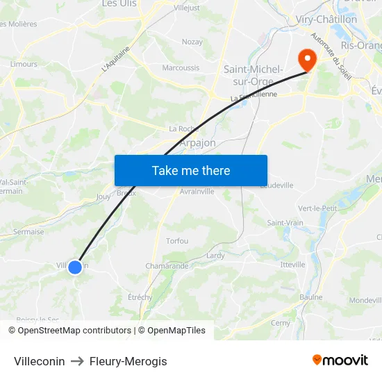 Villeconin to Fleury-Merogis map