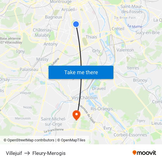 Villejuif to Fleury-Merogis map