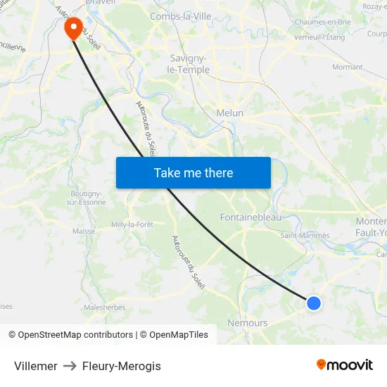 Villemer to Fleury-Merogis map