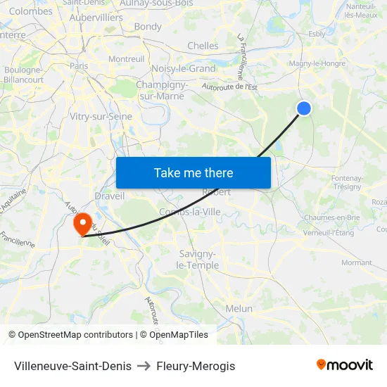 Villeneuve-Saint-Denis to Fleury-Merogis map
