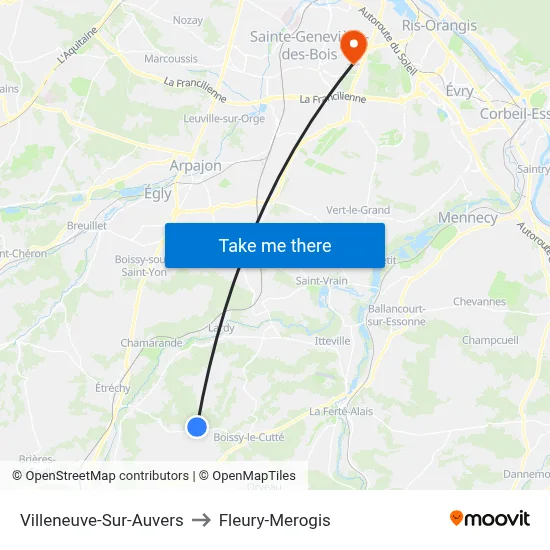 Villeneuve-Sur-Auvers to Fleury-Merogis map