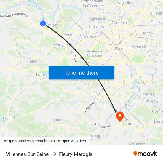 Villennes-Sur-Seine to Fleury-Merogis map