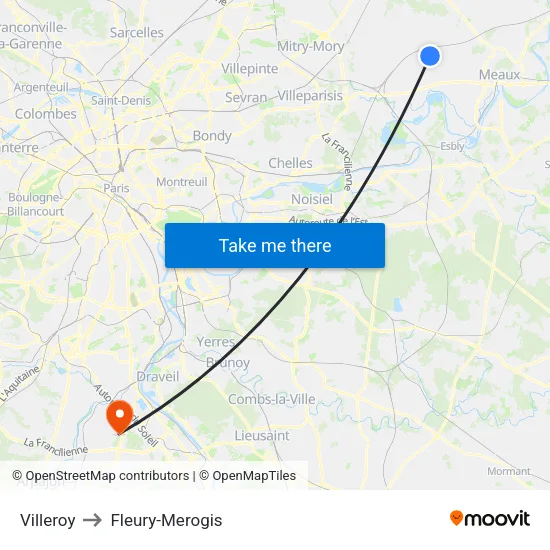 Villeroy to Fleury-Merogis map