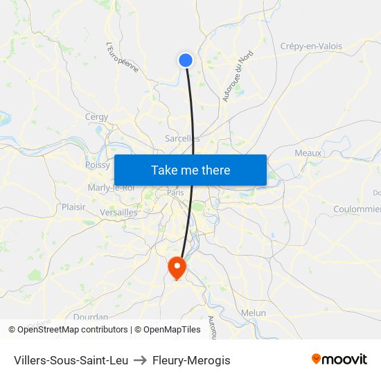 Villers-Sous-Saint-Leu to Fleury-Merogis map