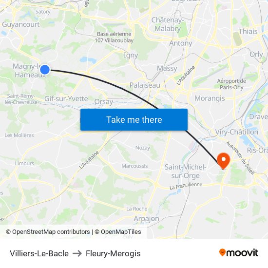 Villiers-Le-Bacle to Fleury-Merogis map
