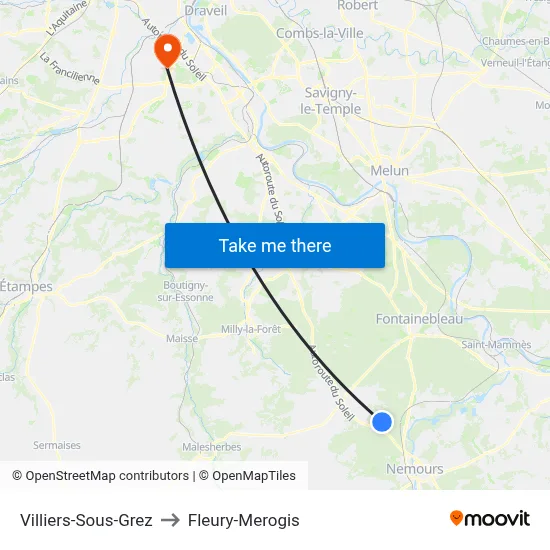 Villiers-Sous-Grez to Fleury-Merogis map