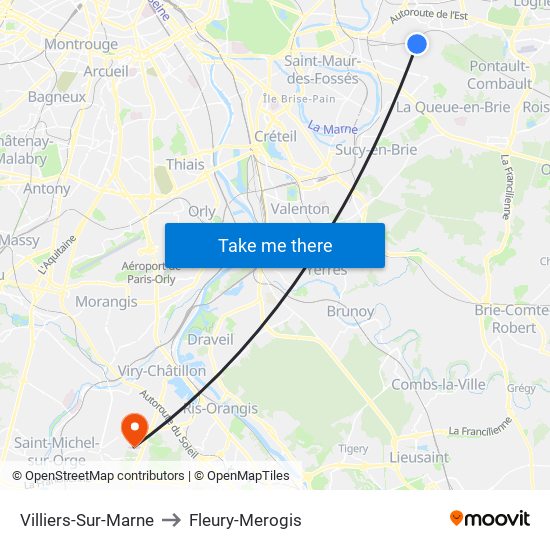 Villiers-Sur-Marne to Fleury-Merogis map