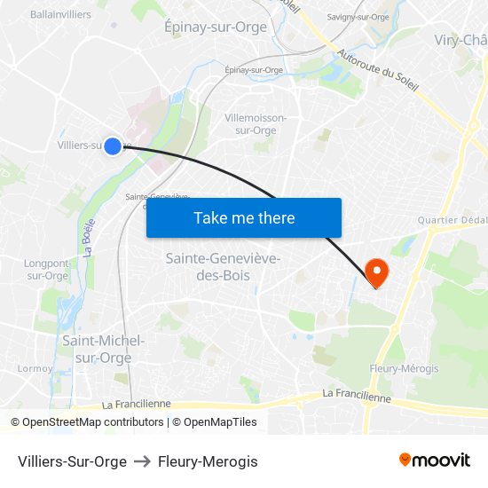 Villiers-Sur-Orge to Fleury-Merogis map