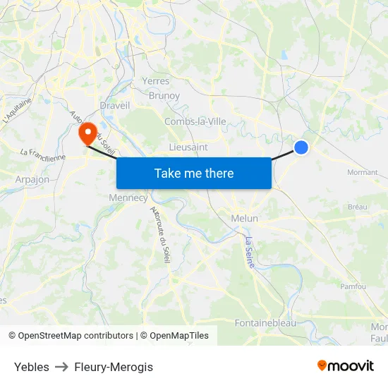 Yebles to Fleury-Merogis map