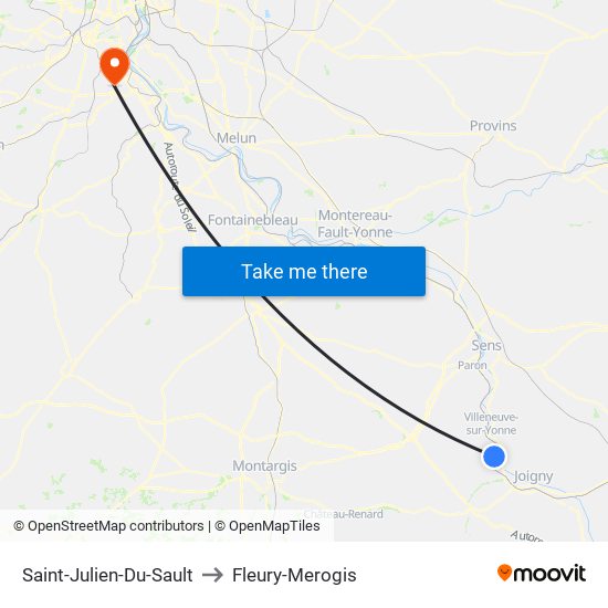 Saint-Julien-Du-Sault to Fleury-Merogis map